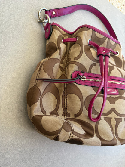 Coach Beige and Pink Monogram Two-way Shoulder Bag