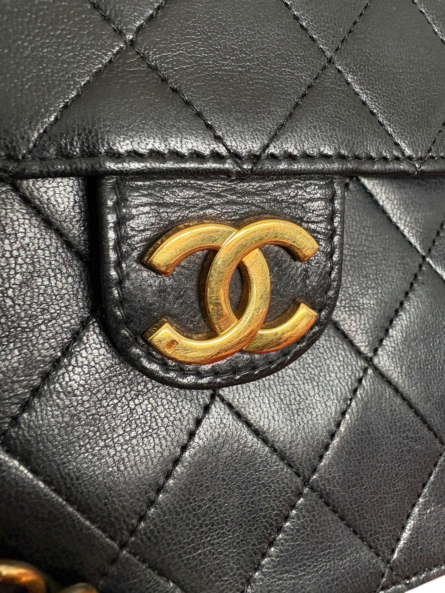 Chanel Classic Vintage Flap Black Lambskin Leather Shoulder Bag