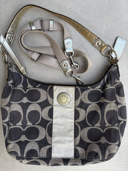 Coach Signature Denim Navy/Silver Shoulder Bag