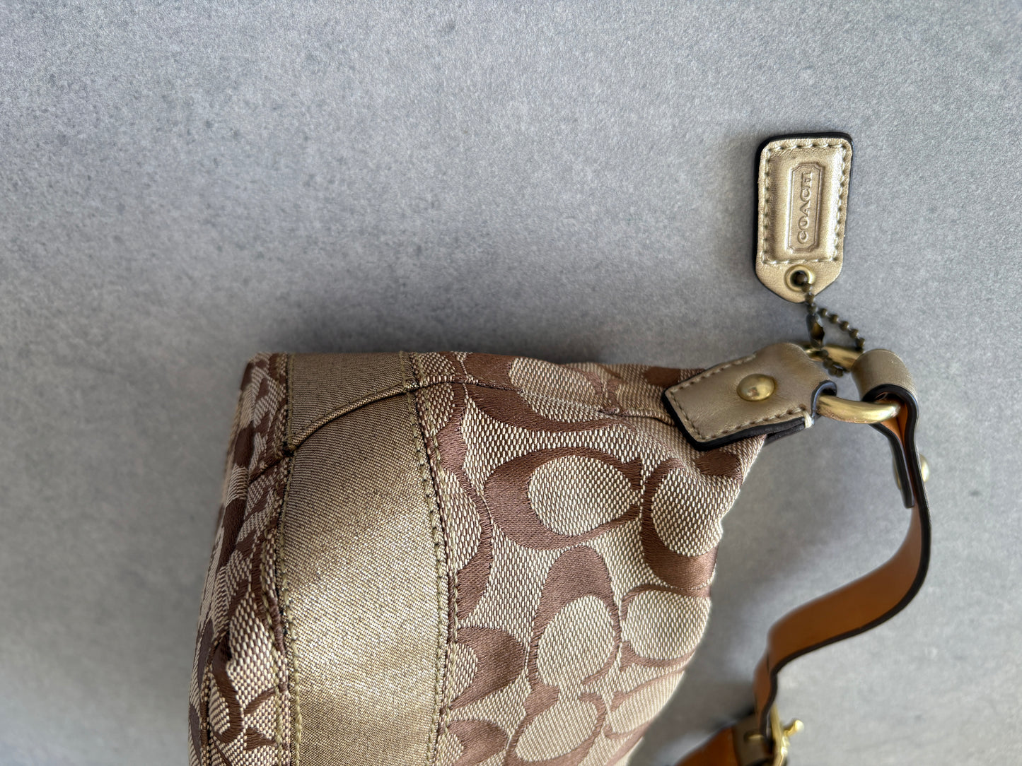 Coach Demi Beige and Gold Pouch