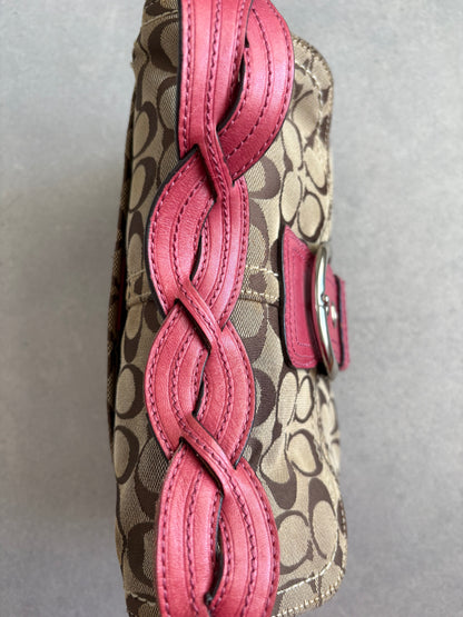 Coach Soho Signature Monogram with Pink Leather Shoulder Bag