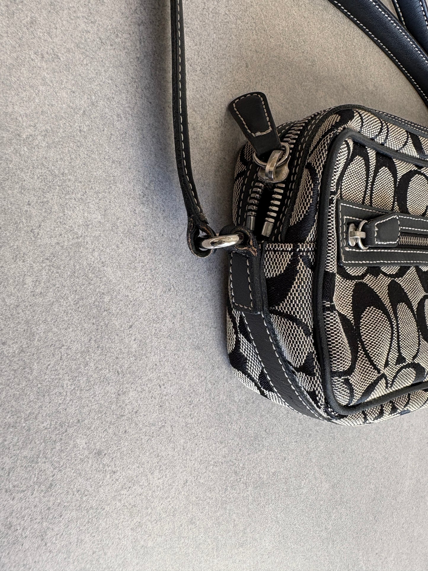 Coach Black and Grey Canvas Signature Crossbody Bag