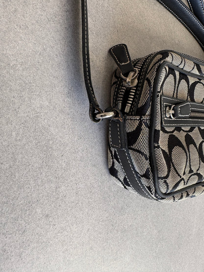 Coach Black and Grey Canvas Signature Crossbody Bag