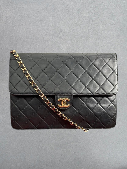 Chanel Classic Vintage Flap Black Lambskin Leather Shoulder Bag