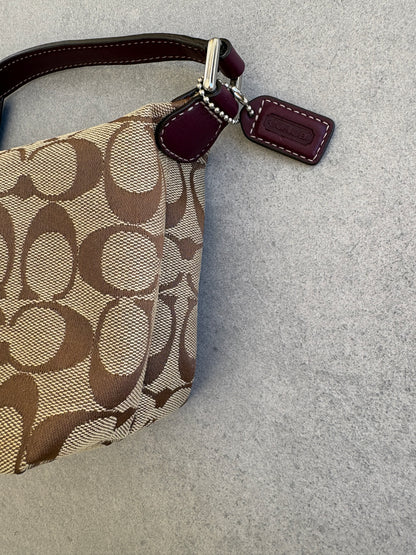 Coach Brown Monogram Signature Pouch with Purple Tag