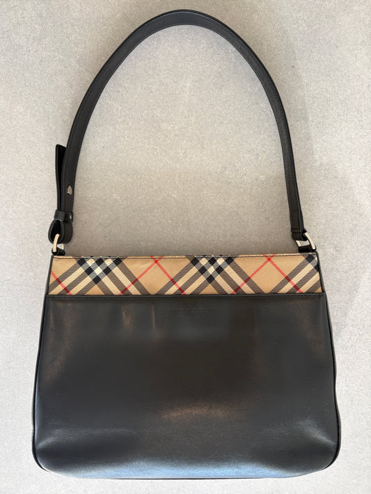 Burberry Beige Nova Check and Black Leather Shoulder bag