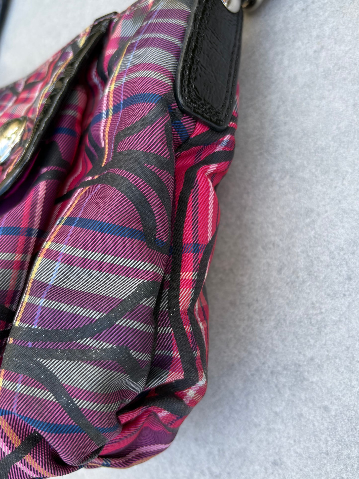 Coach Poppy Berry Tartan Plaid Shoulder Bag Two Way