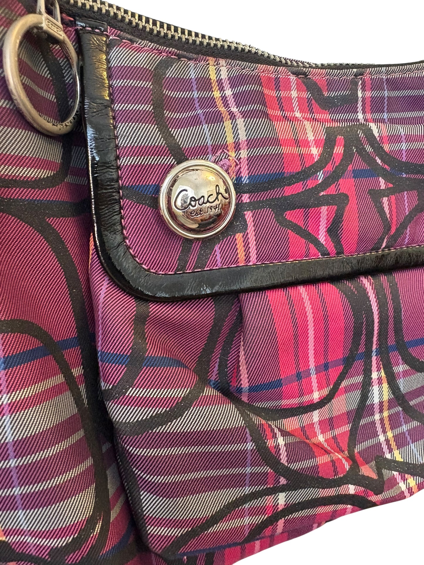 Coach Poppy Berry Tartan Plaid Shoulder Bag Two Way