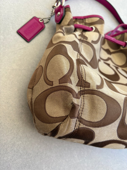 Coach Beige and Pink Monogram Two-way Shoulder Bag