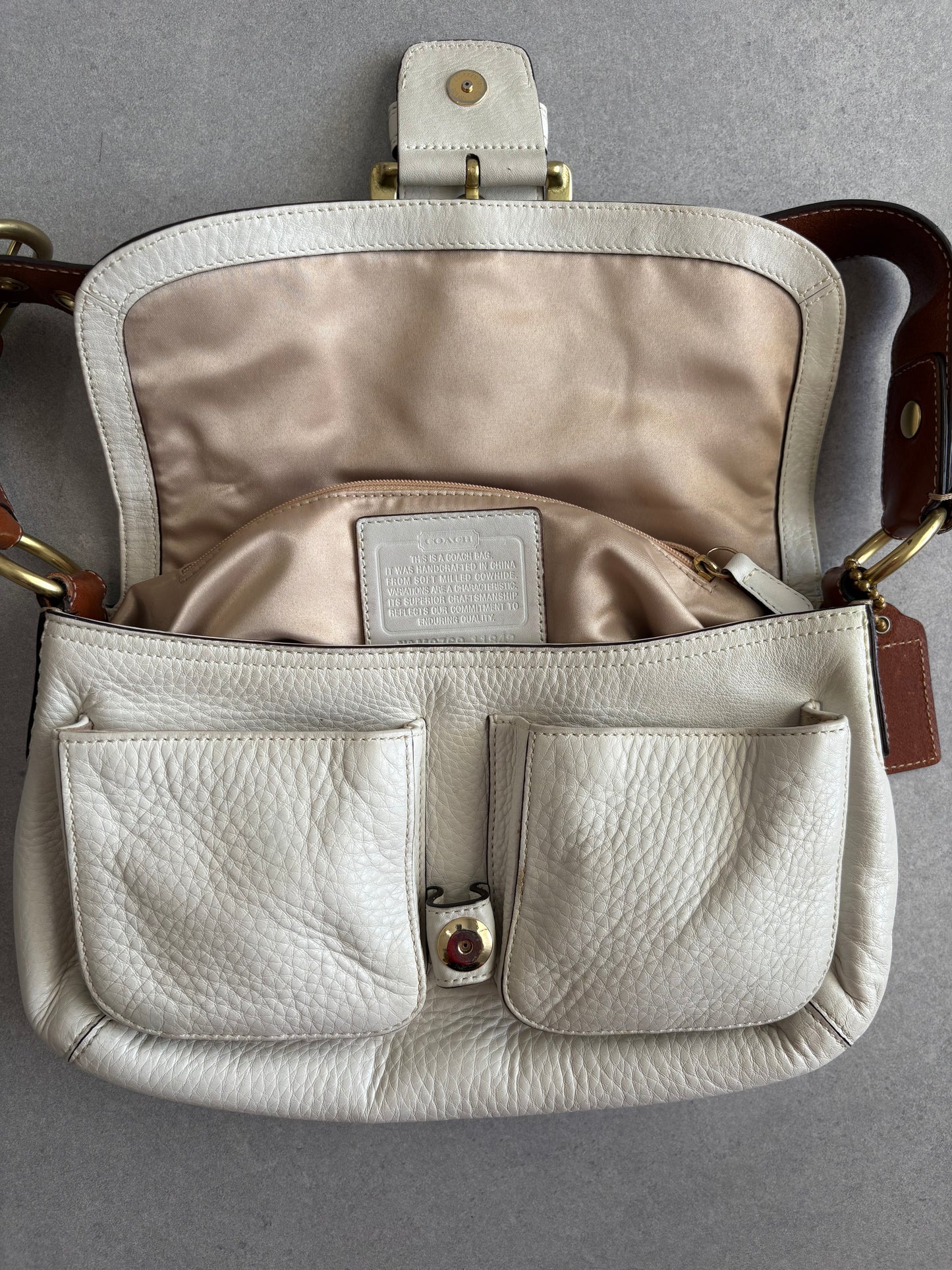 Coach Soho Legacy Cream and Brown Leather Shoulder Bag