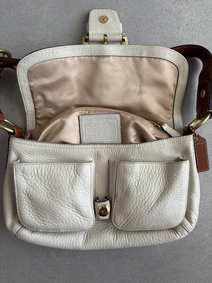 Coach Soho Legacy Cream and Brown Leather Shoulder Bag