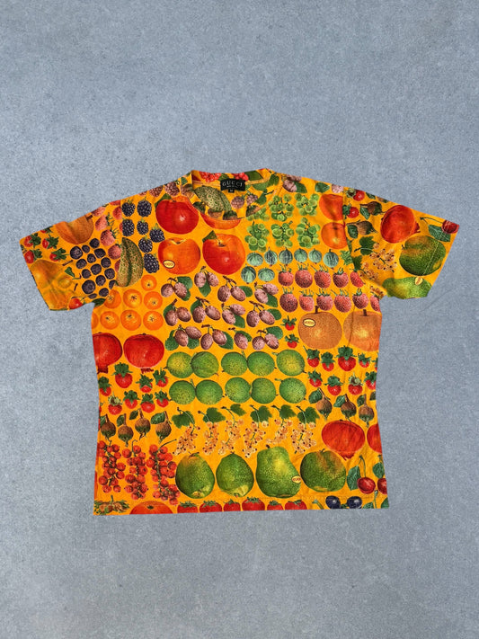 Gucci 1996 by Tom Ford Fruit Print Botanic Green Cotton T-Shirt
