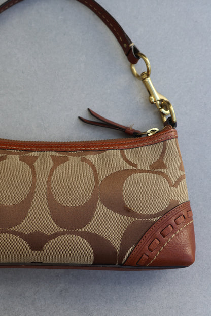 Coach Signature Tan and Brown Shoulder Bag