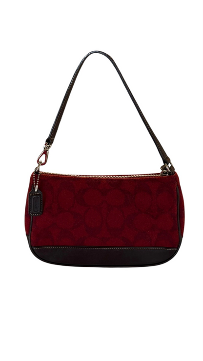 Coach Signature Red Demi Woolen Shoulder Bag