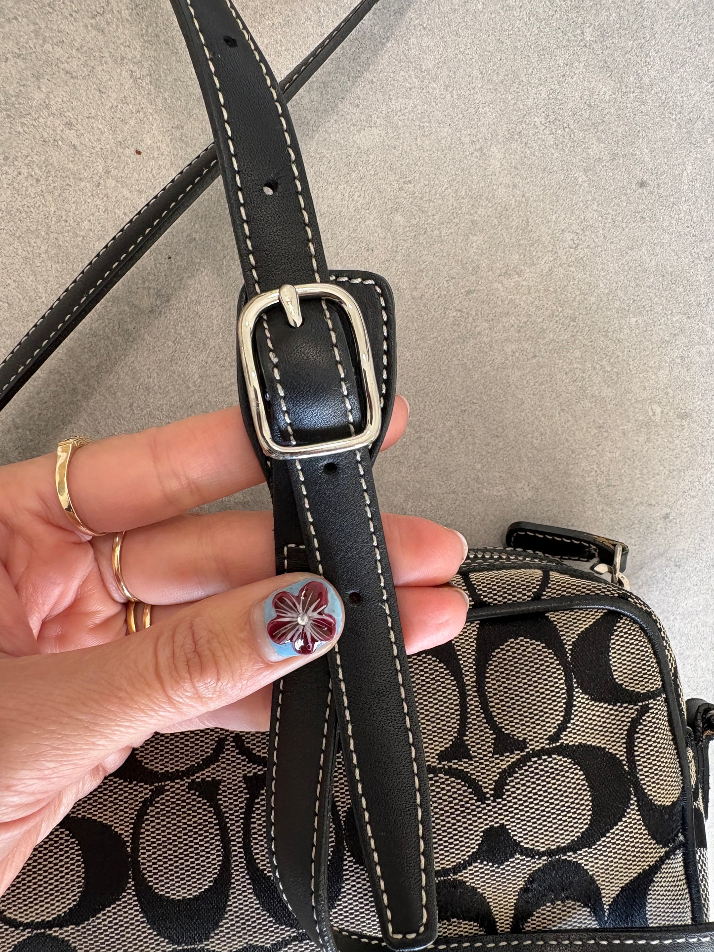 Coach Black and Grey Canvas Signature Crossbody Bag
