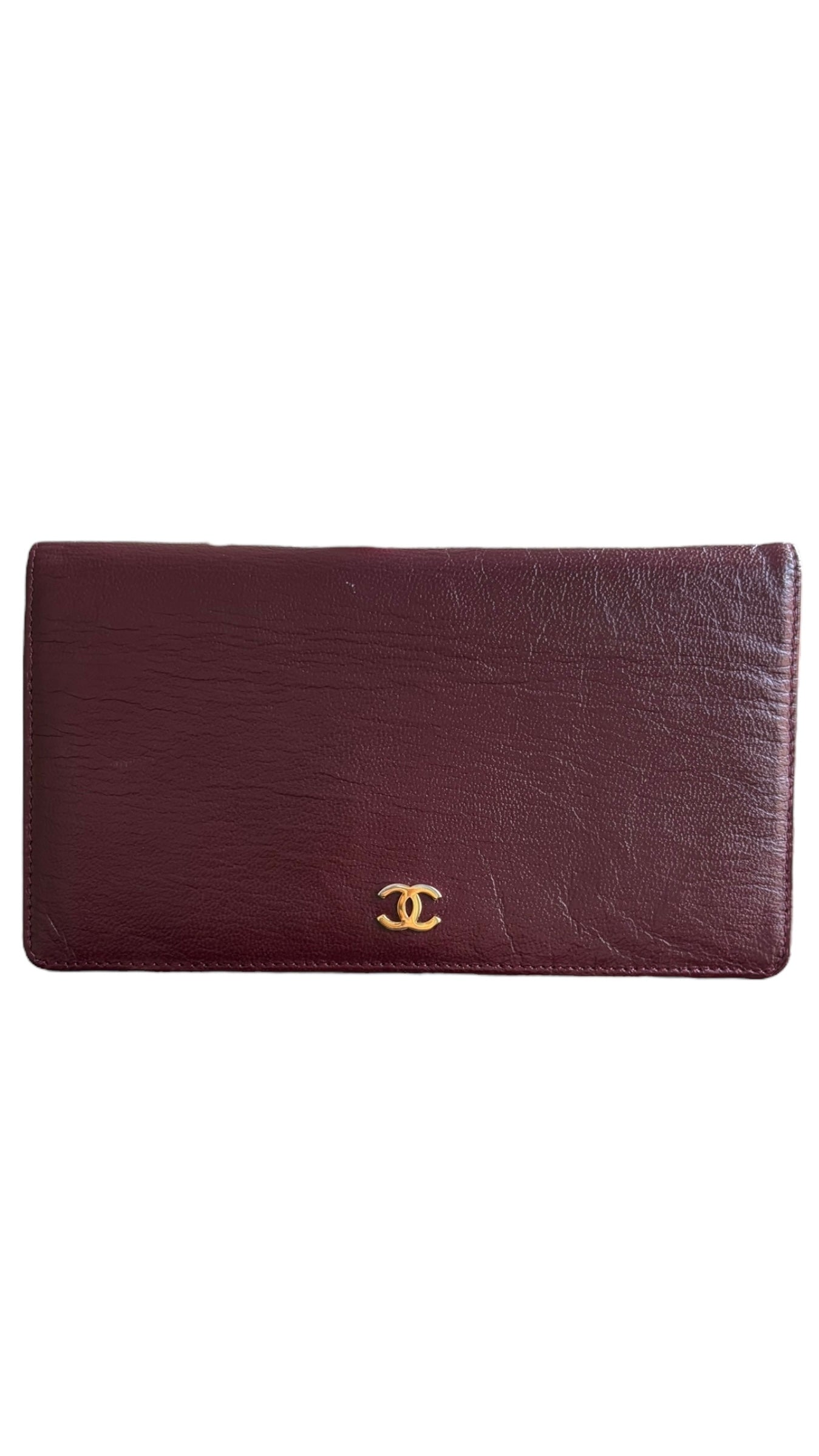 Chanel Maroon Lambskin Leather Long Wallet