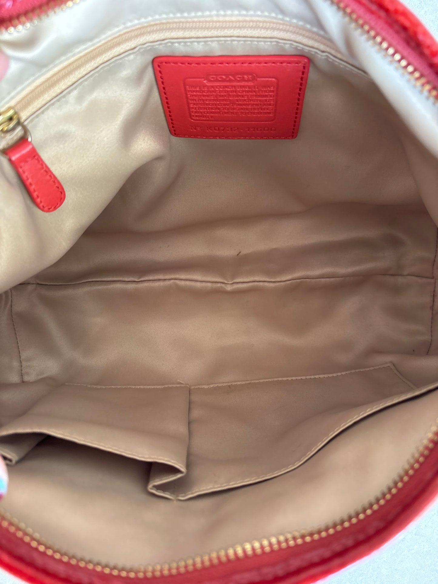 Coach Beige Monogram with Orange Trim Shoulder Bag