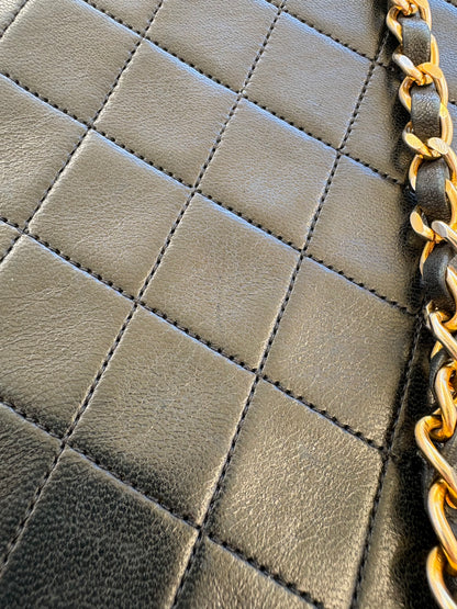 Chanel Classic Vintage Flap Black Lambskin Leather Shoulder Bag