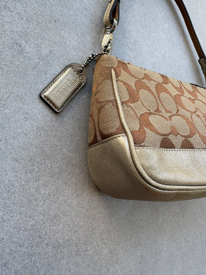 Coach Signature Demi Beige and Silver Shoulder Bag