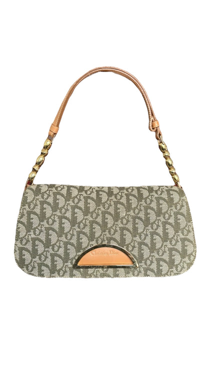 Christian Dior 2000s Green Trotter Monogram Malice Shoulder Bag