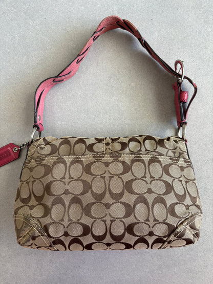 Coach Soho Signature Monogram with Pink Leather Shoulder Bag