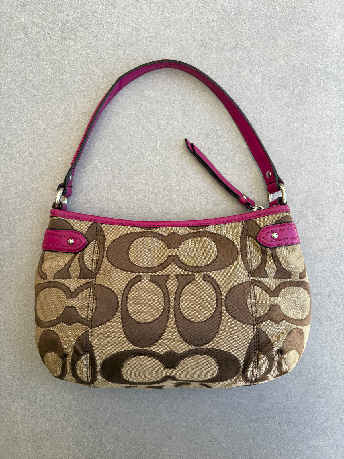 Coach Poppy Beige and Pink Monogram Shoulder Bag