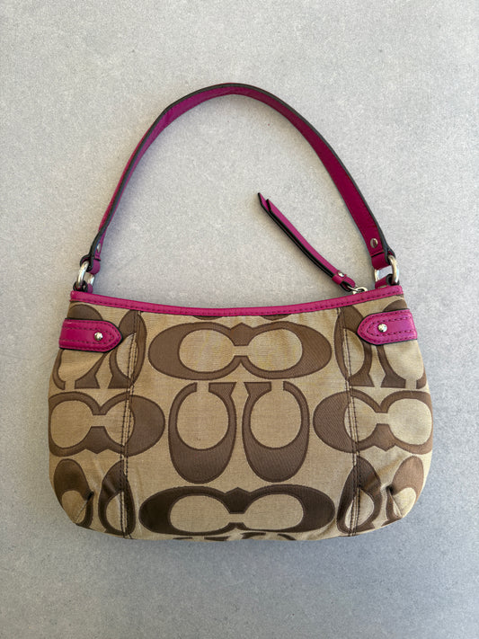 Coach Poppy Beige and Pink Monogram Shoulder Bag
