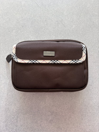 Burberry Brown Nylon Pouch & Check Wallet Gift Set with Box