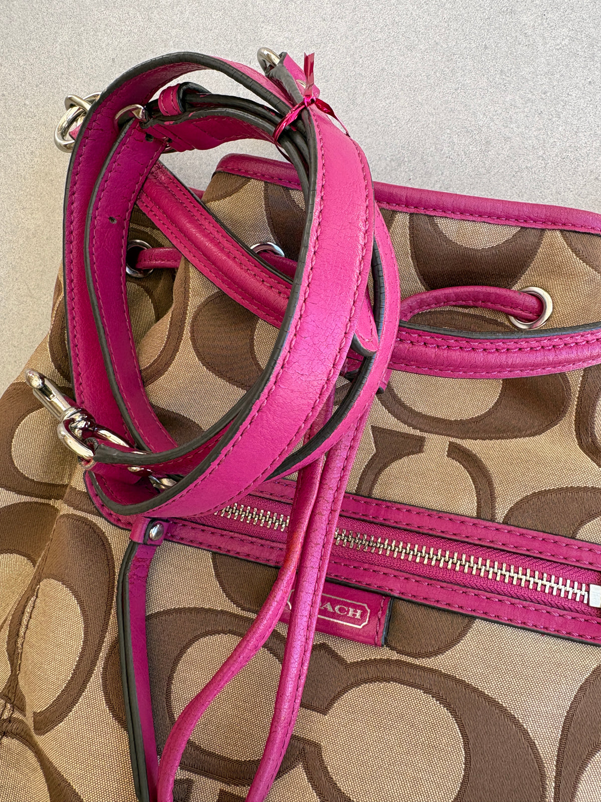 Coach Beige and Pink Monogram Two-way Shoulder Bag