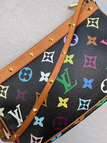 Louis Vuitton x Takashi Murakami Black Multicolour Pochette Accessoires 2000s