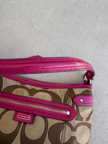Coach Poppy Beige and Pink Monogram Shoulder Bag
