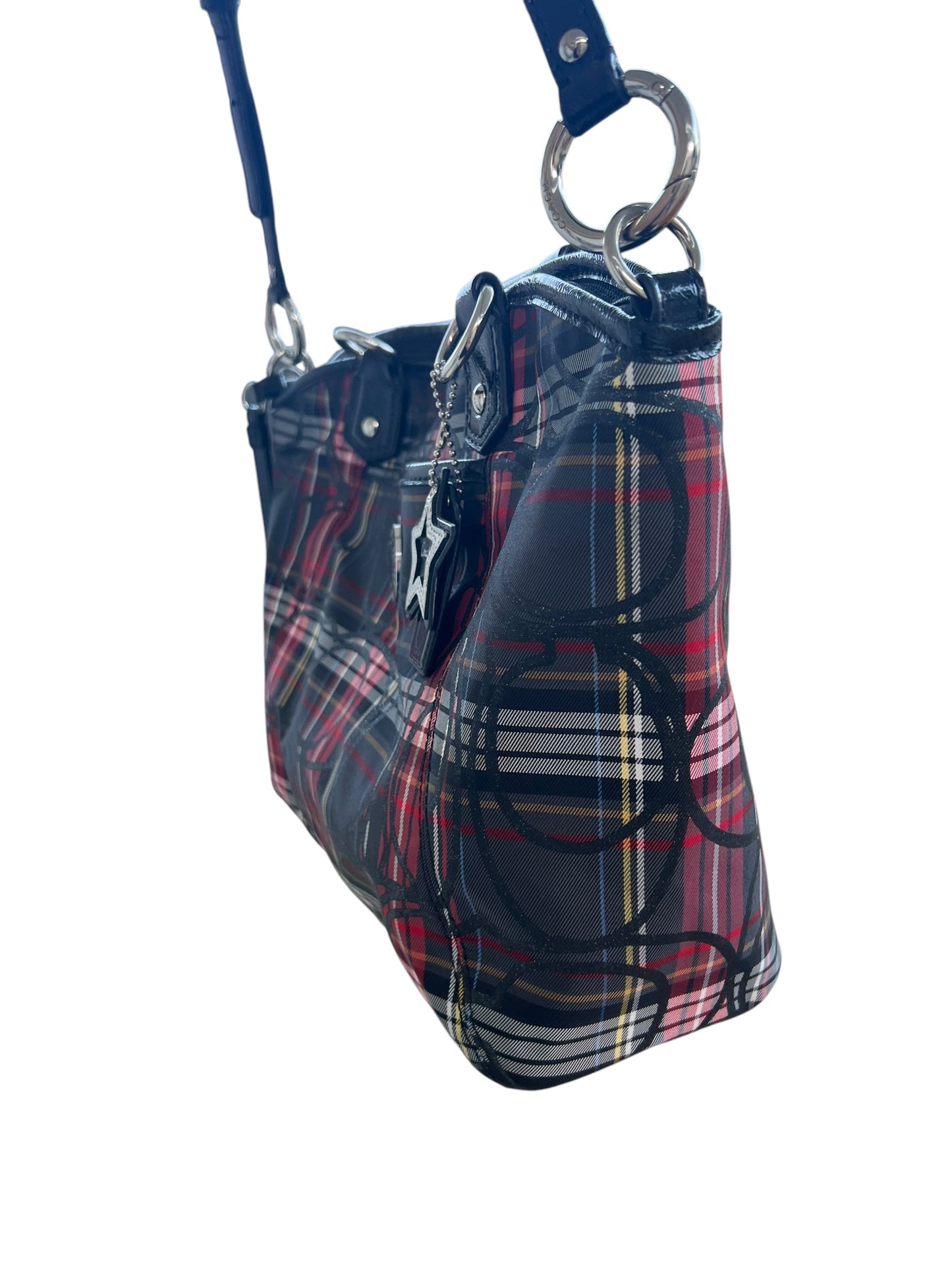Coach Poppy Berry Tartan Plaid Tote Bag