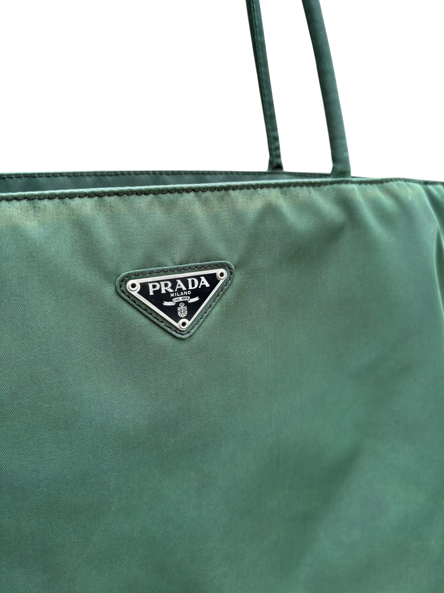 Prada Green Nylon Shoulder Tote Bag