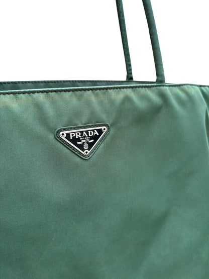 Prada Green Nylon Shoulder Tote Bag
