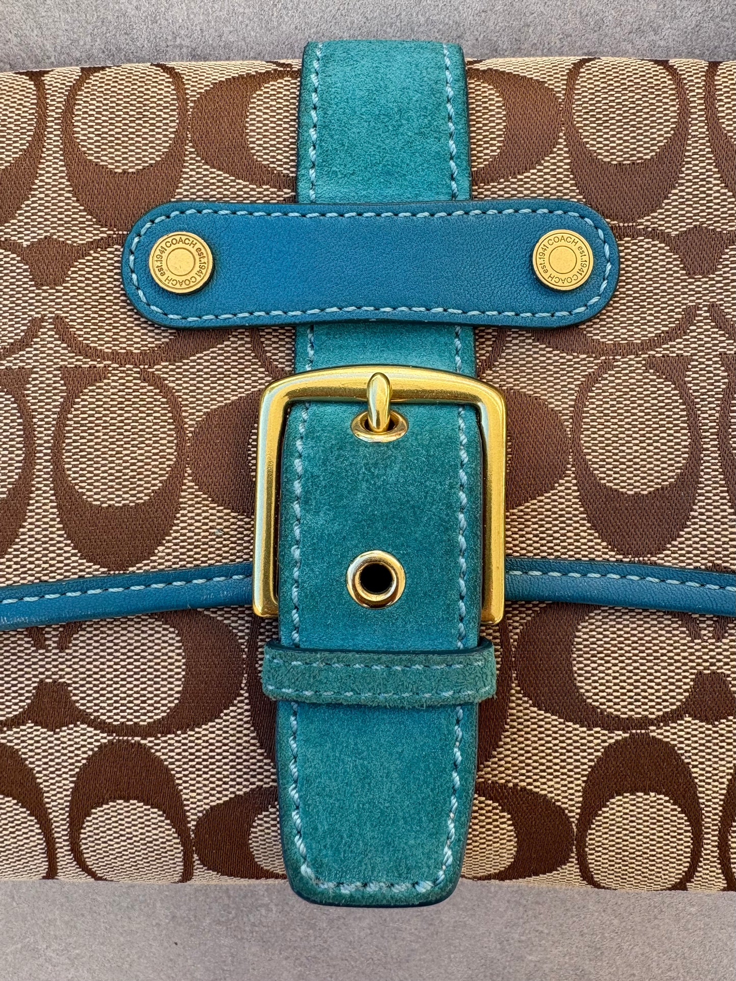 Coach Blue Suede Monogram Shoulder Bag