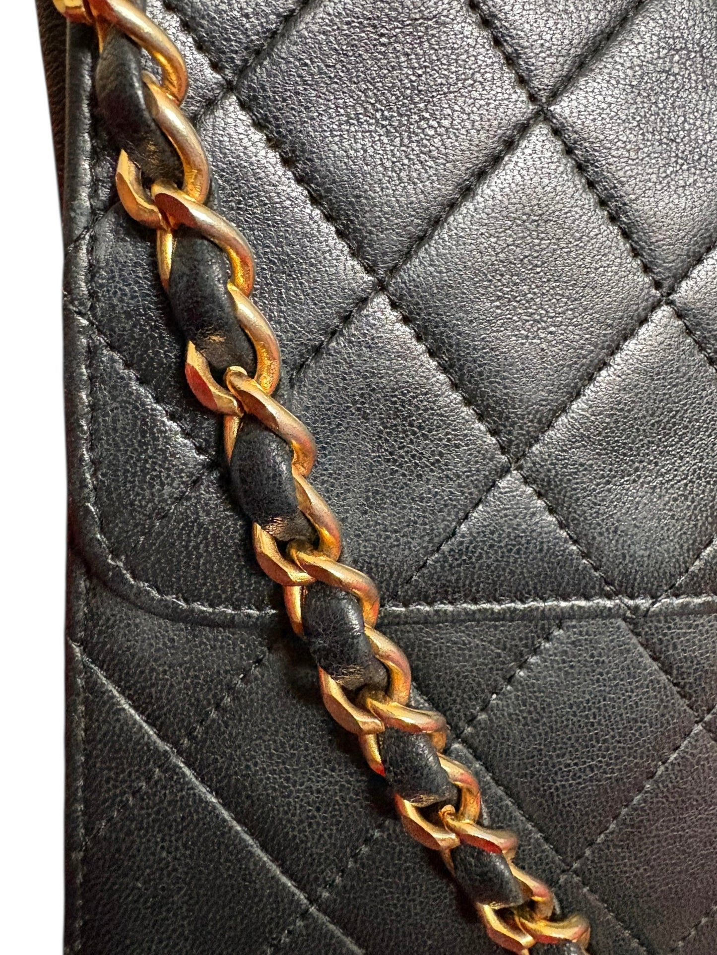 Chanel Classic Vintage Flap Black Lambskin Leather Shoulder Bag