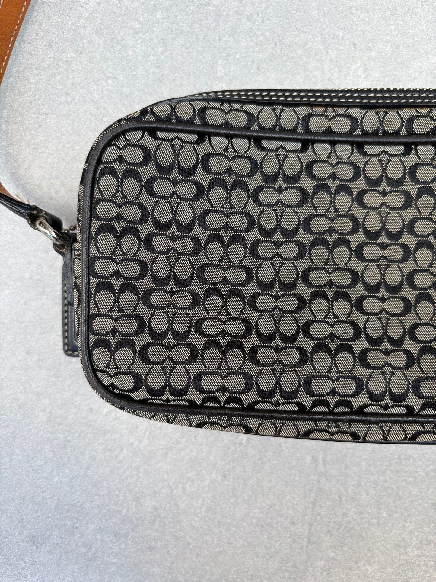 Coach Black and Grey Canvas Signature Crossbody Bag