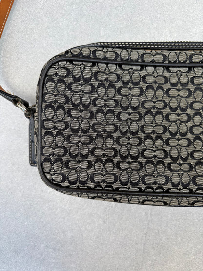 Coach Black and Grey Canvas Signature Crossbody Bag