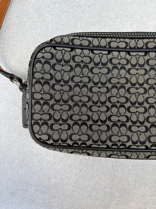 Coach Black and Grey Canvas Signature Crossbody Bag