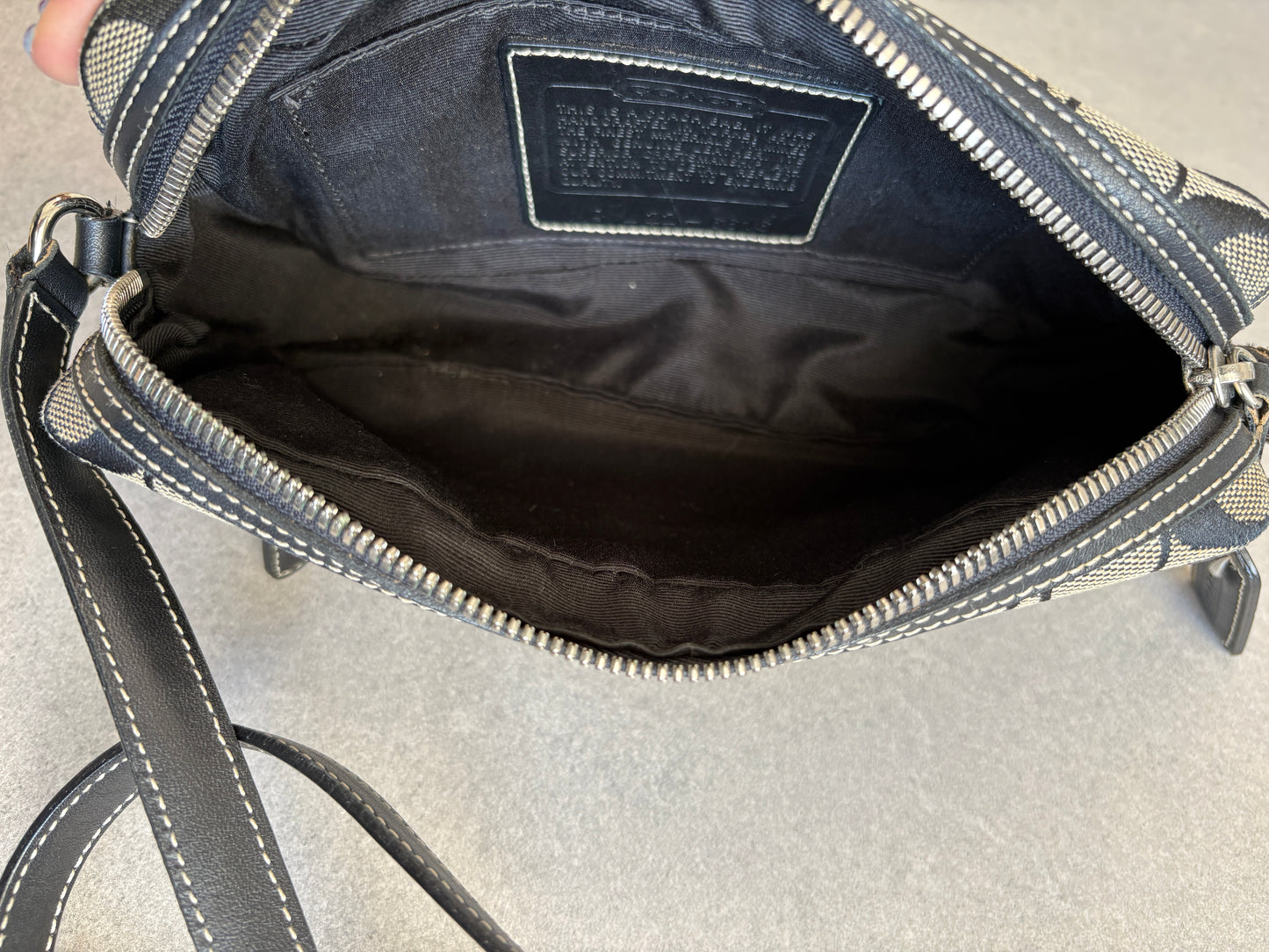 Coach Black and Grey Canvas Signature Crossbody Bag
