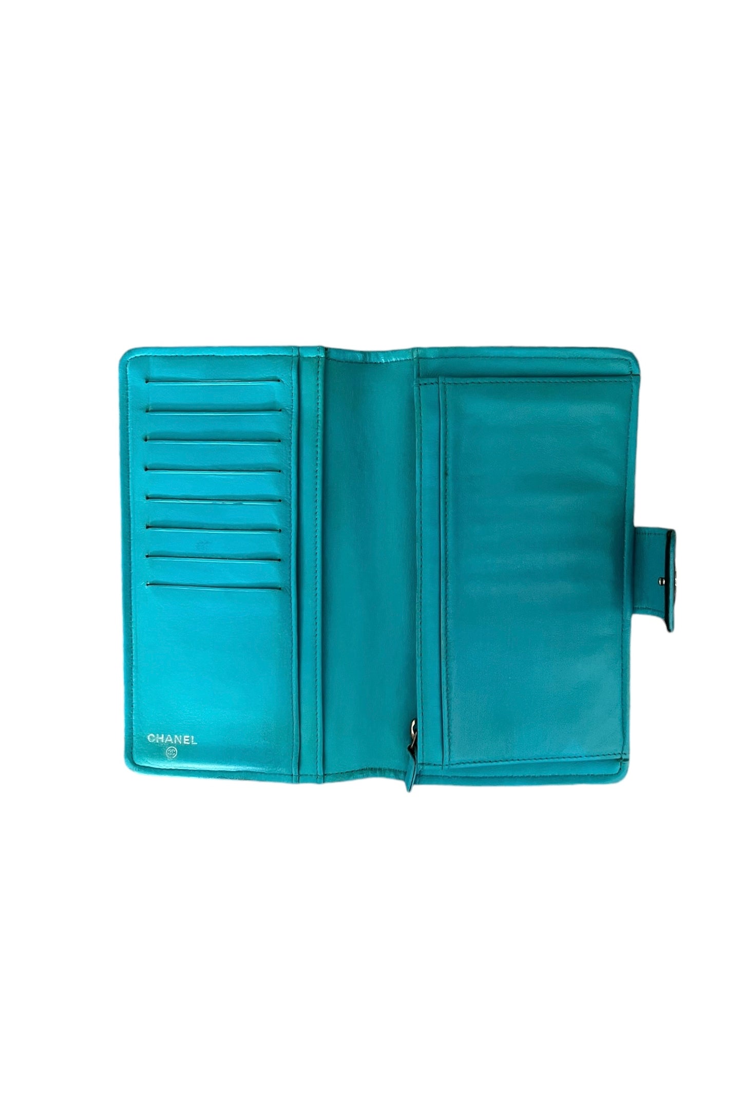 Chanel Black/Blue Quilted Lambskin Leather Long Wallet