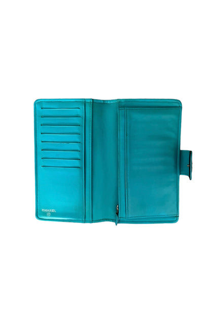 Chanel Black/Blue Quilted Lambskin Leather Long Wallet