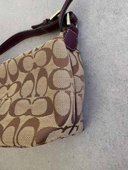 Coach Brown Monogram Signature Pouch with Purple Tag