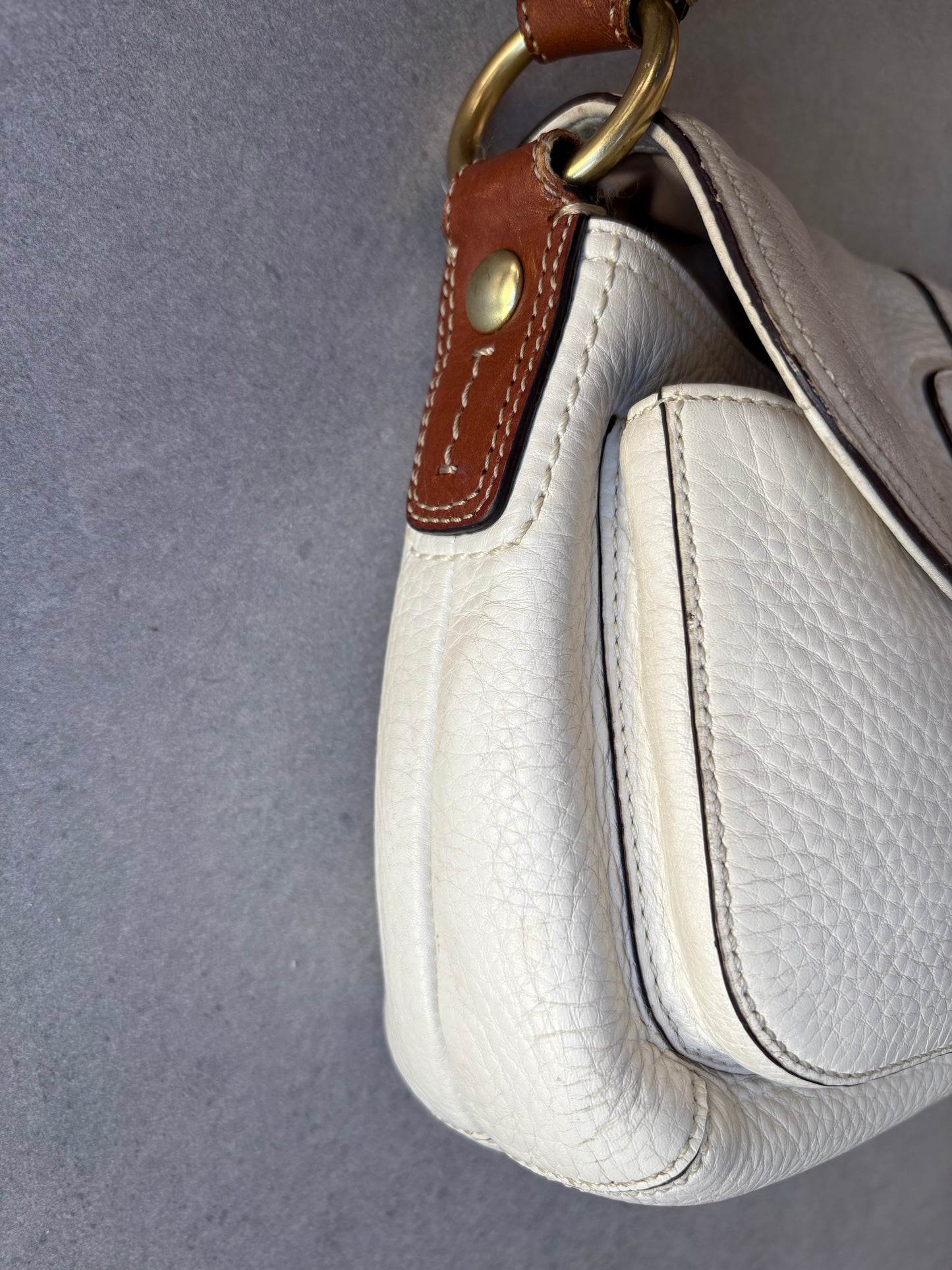 Coach Soho Legacy Cream and Brown Leather Shoulder Bag
