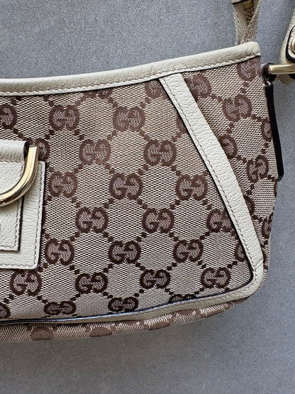 Gucci Abbey Canvas Pochette with White Trim and D-Ring