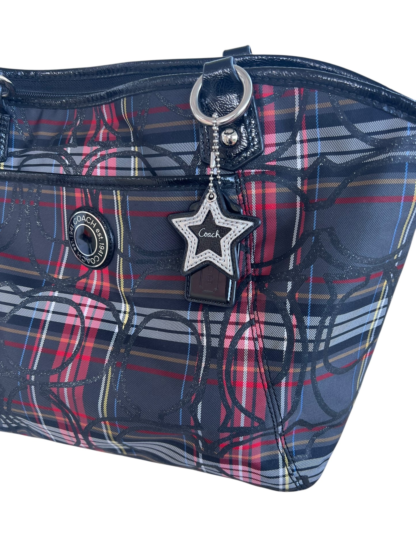 Coach Poppy Berry Tartan Plaid Tote Bag