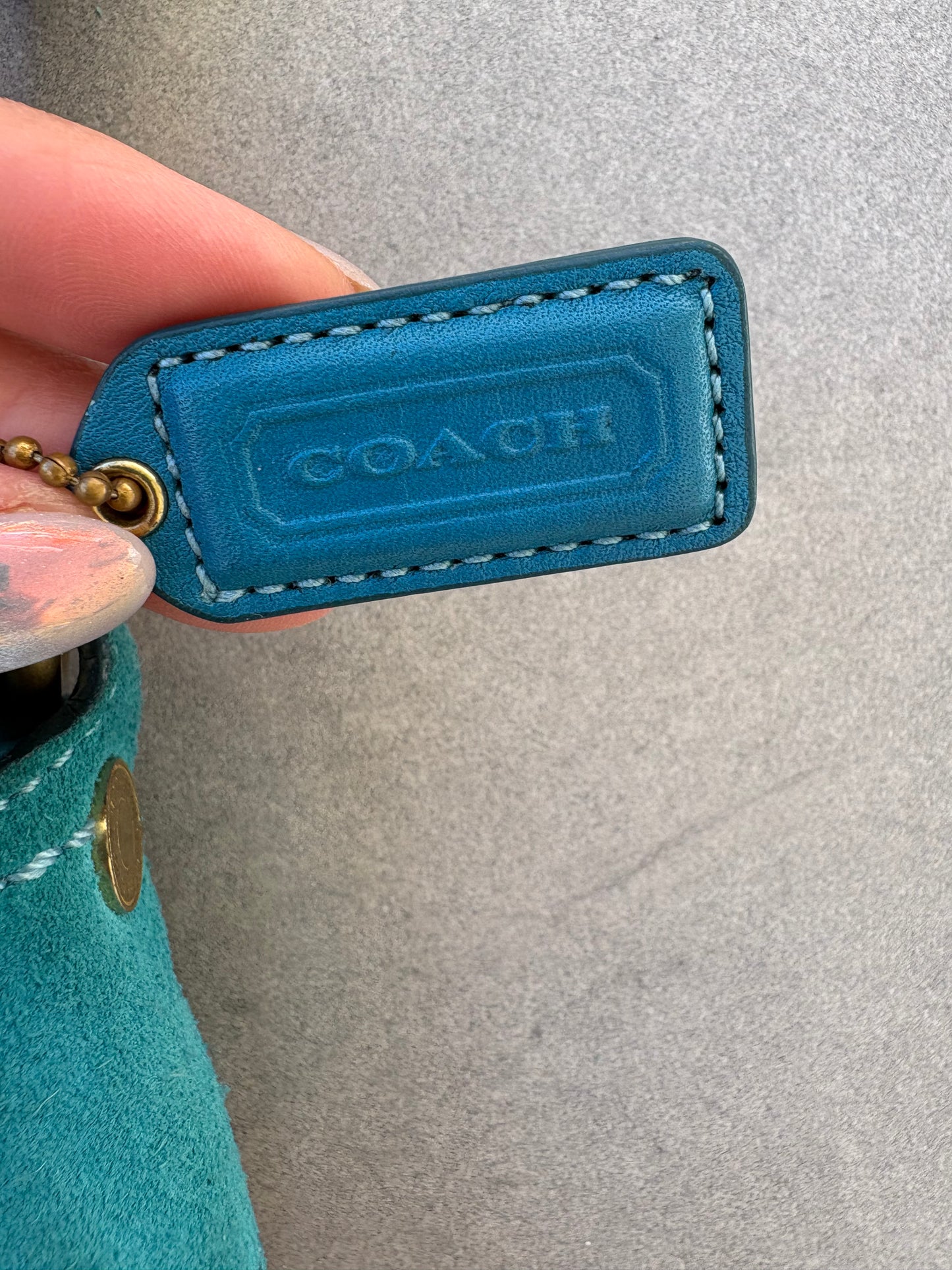 Coach Blue Suede Monogram Shoulder Bag