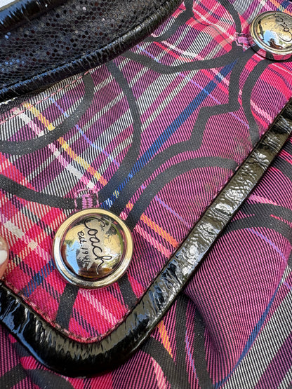 Coach Poppy Berry Tartan Plaid Shoulder Bag Two Way
