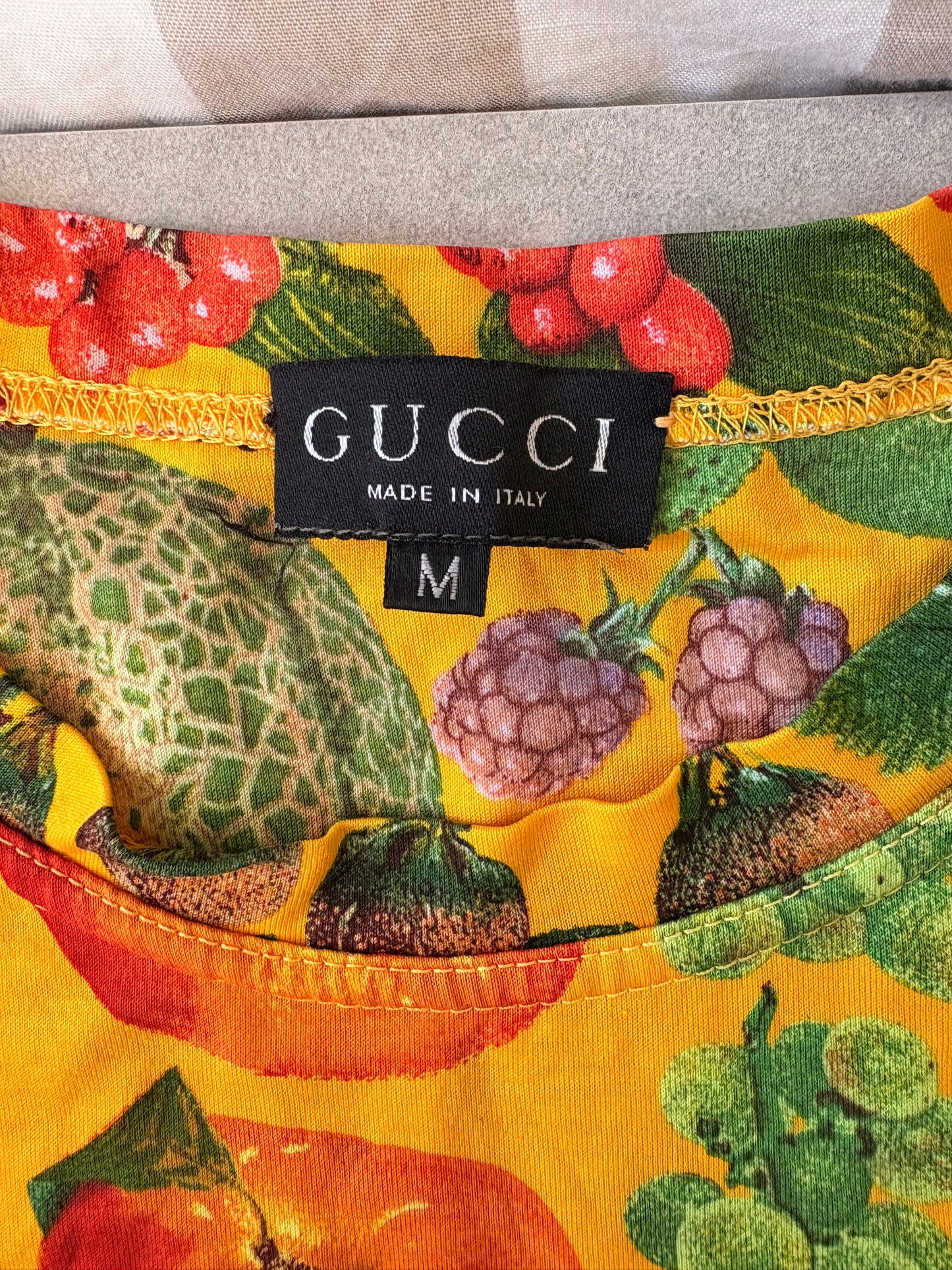 Gucci 1996 by Tom Ford Fruit Print Botanic Green Cotton T-Shirt