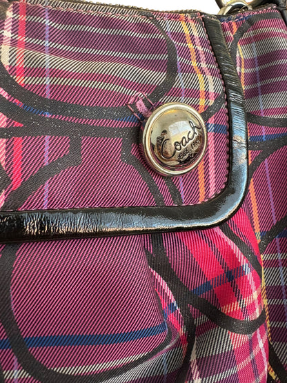 Coach Poppy Berry Tartan Plaid Shoulder Bag Two Way